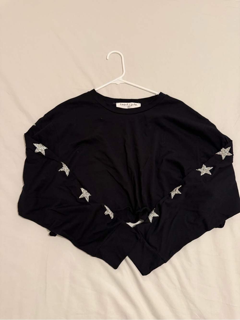 LF NWT Black Star-Embellished Long Sleeve Top